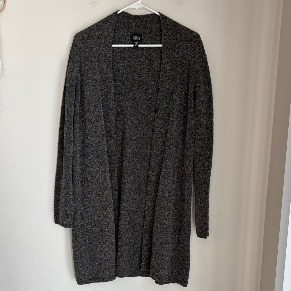 Eileen Fisher vintage merino wool Charcoal long knit Cardigan sweater women’s XL